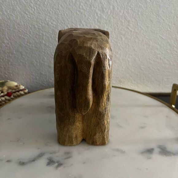Vintage Wood Elephant Hand Carved stature Solid Piece Brown tan 7.5” L 5.5” H - Picture 4 of 6